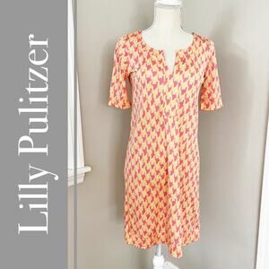 Lilly Pulitzer Silk Peach & Pink Houndstooth Shift Dress